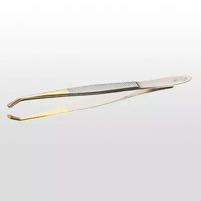 Pinzette abgewinkelt mit Goldspitze
